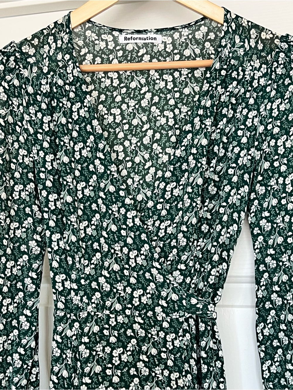 Reformation Green Floral Wrap Midi Dress - Women's